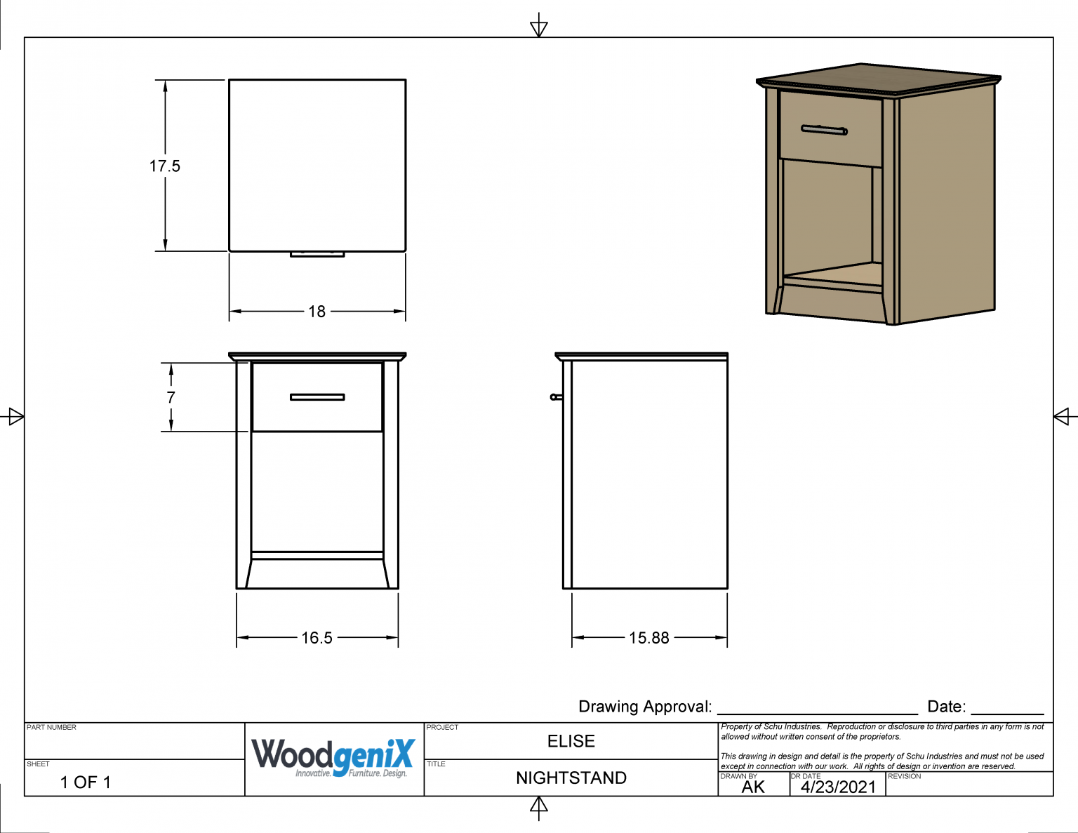 One Drawer Nightstand WoodgeniX
